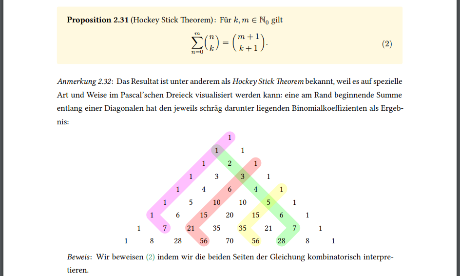 Screenshot of Lecture Notes: Hockey Stick Theorem